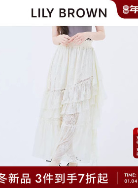 LILY BROWN2025秋冬新品甜美高腰荷叶边开叉A字半身裙LWFS254097