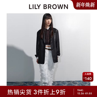 LILY 甜美立体花边高腰直筒半身裙LWFS245065 BROWN秋冬款