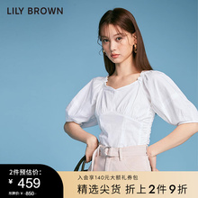 V领国风印花衬衫 抽褶新中式 LWFT222016 BROWN春夏款 LILY