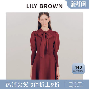 针织连衣裙LWNO254134 蝴蝶结系带泡泡袖 LILY BROWN秋冬款