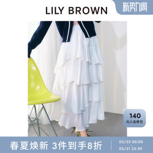 LILY 优雅高腰A字开衩蛋糕半身裙LWFS261025 BROWN2026春夏新品