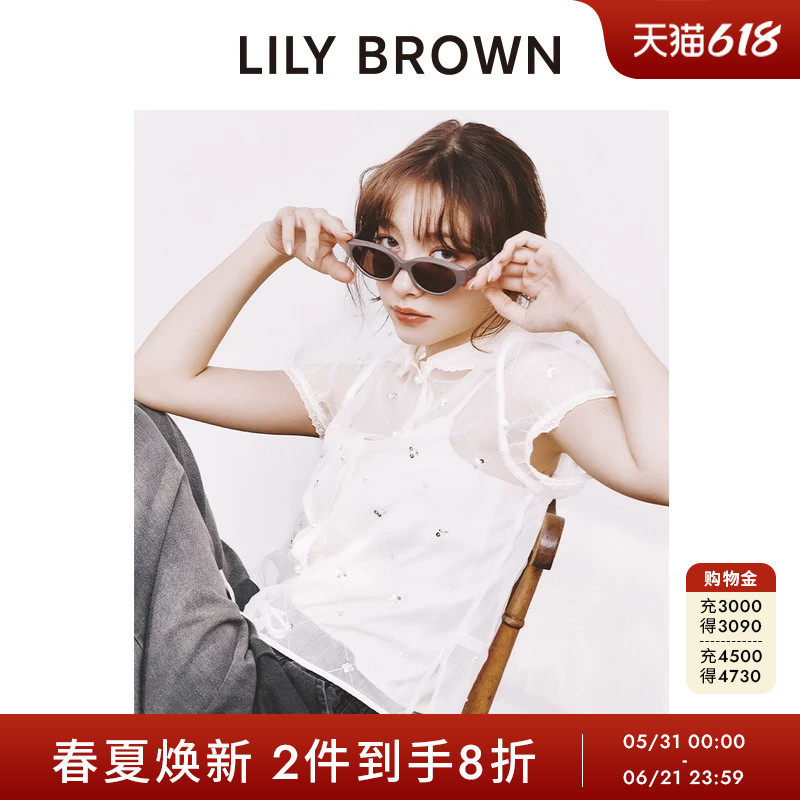LILY BROWN2026春夏新品CANDY透视翻领亮片泡泡袖衬衫LWFT261801