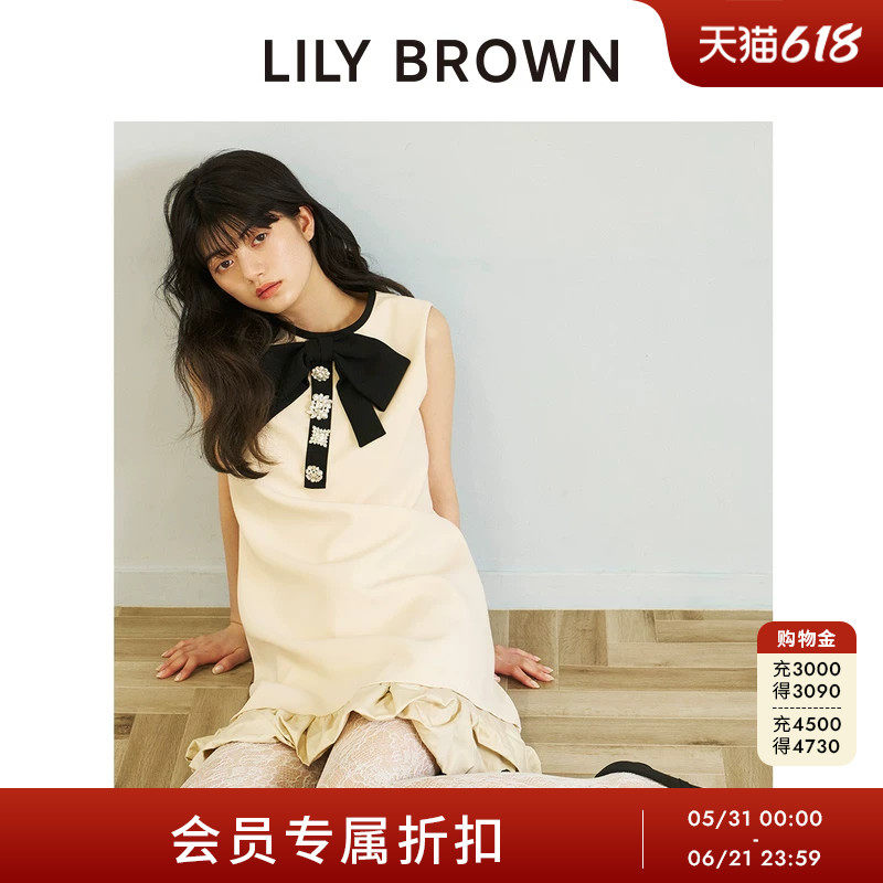 LILY BROWN2026春夏新品CANDY蝴蝶结拼接无袖连衣裙LWFO262845