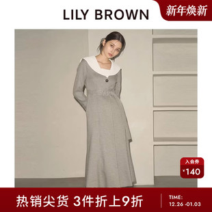 LILY 气质拼接翻领收腰鱼尾连衣裙LWFO245037 BROWN秋冬款