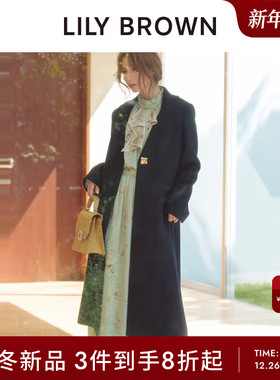 LILY BROWN2025秋冬新品长款V领收腰羊毛呢外套大衣LWFC254121