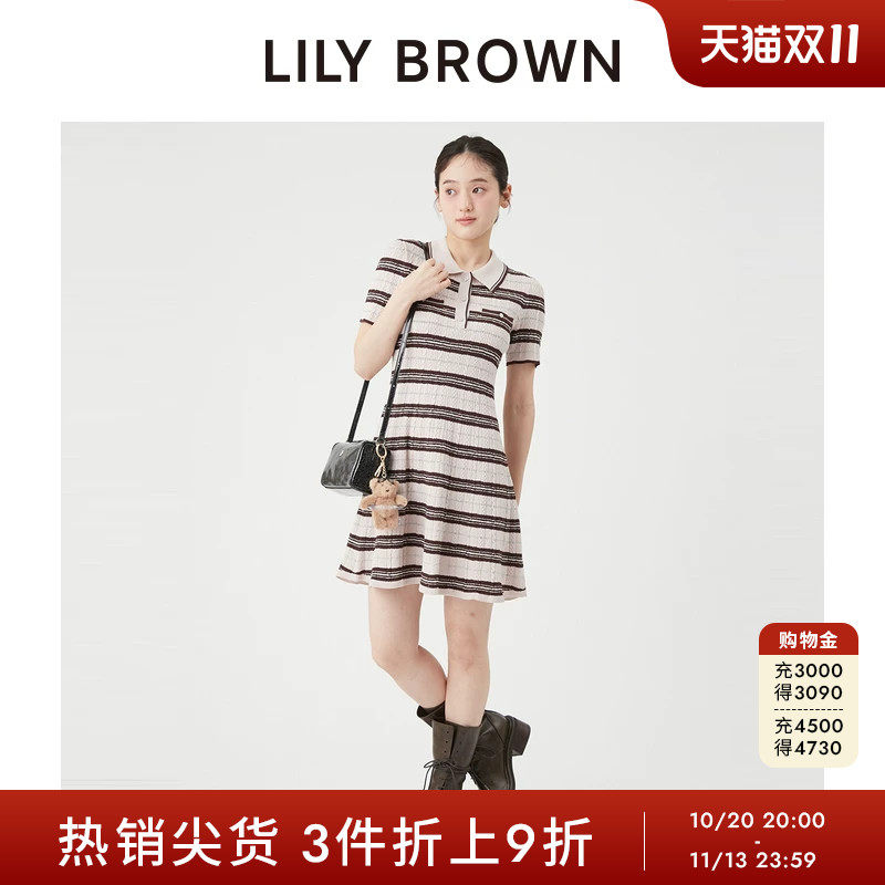 LILY BROWN2026春夏新品学院风polo领修身针织连衣裙LWNO262105