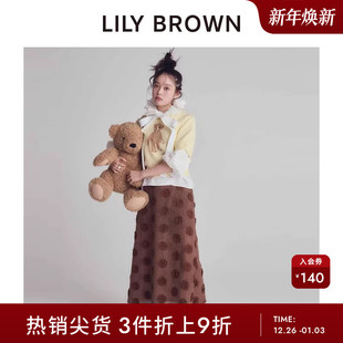 LILY 甜美立体花卉高腰直筒半身裙LWFS251061 BROWN春夏款