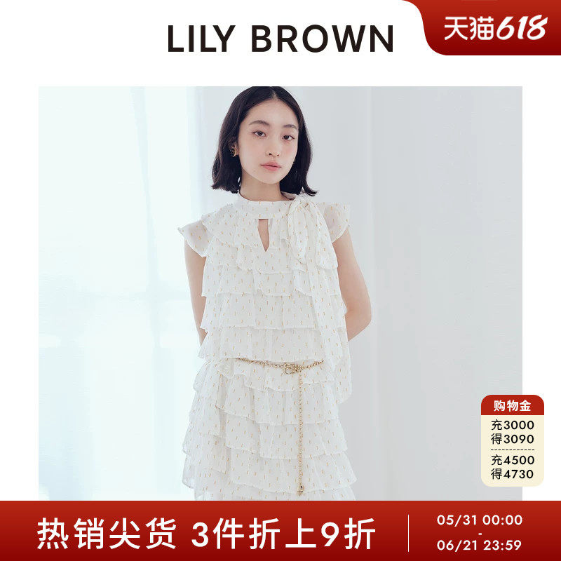 LILY BROWN秋冬款蝴蝶结系带荷叶边小飞袖连衣裙LWFO254049