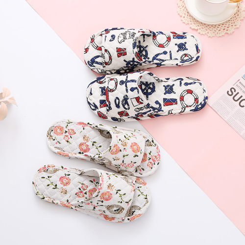 春秋家居室内田园风静音布底拖鞋