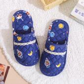 纯棉室内静音居家用布底拖鞋 可爱卡通布艺包头儿童拖鞋 女四季 男