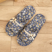 绗缝布艺情侣木地板家居地板卧室软布底家用室内四季 静音棉布拖鞋