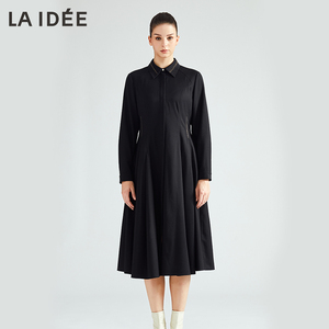 LAIDEE/罗兰伊杜连衣裙翻领设计精致优雅气质裙摆褶皱裙子女士秋