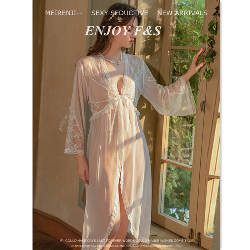 「法式浪漫」纯欲蕾丝漂亮独特睡袍性感长袖睡裙女长款高级感睡衣