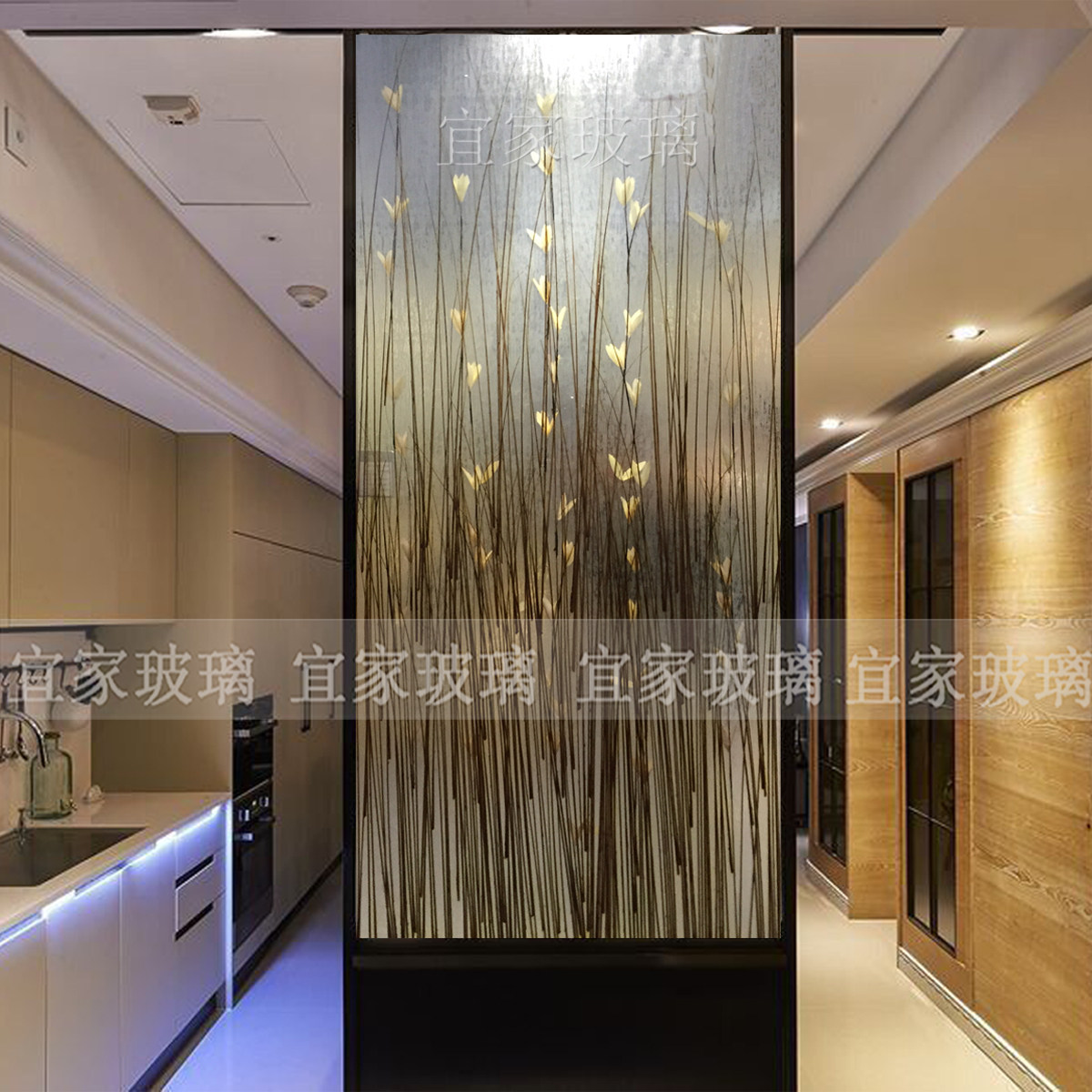 艺术玻璃 玄关隔断 夹植物 干花 双层夹胶 简欧 现代欧式