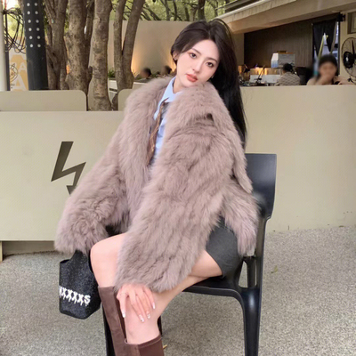 高级感海军领毛茸茸外套