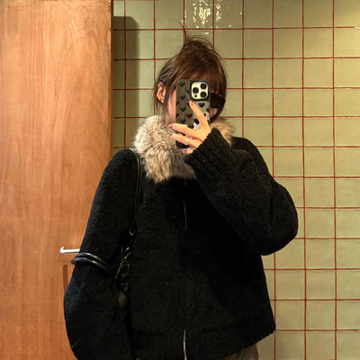 2025新款黑色羊羔毛环保皮草短款高级感冬季加厚小个子超好看外套