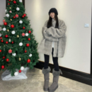 2025冬季 立领毛毛外套女帕斯条水貂毛环保皮毛一体皮草大衣 中长款