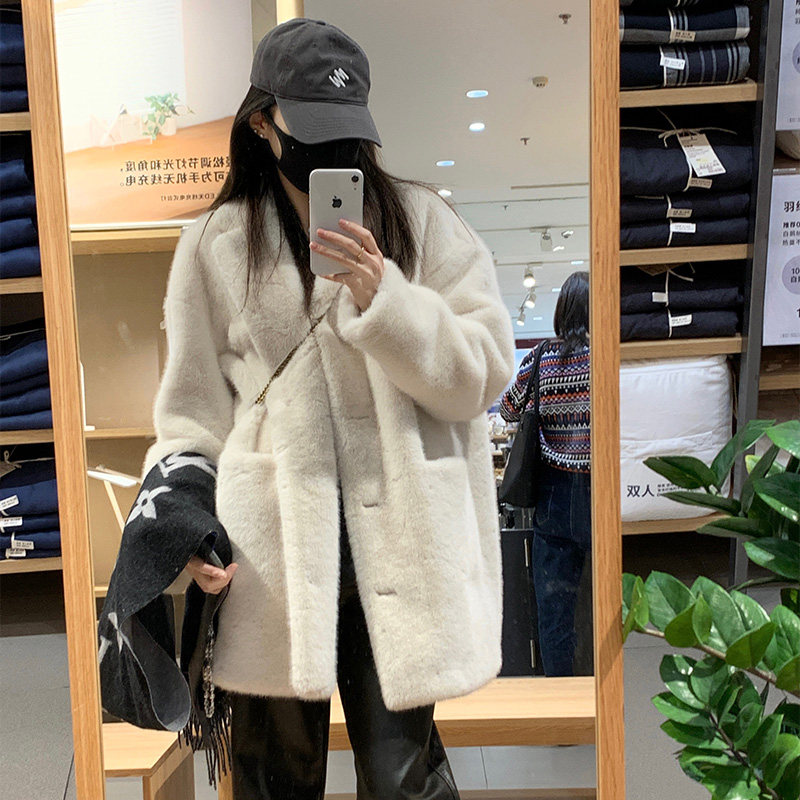 皮毛一体外套女冬季2025新款中长款环保貂绒大衣宽松保暖皮草上衣