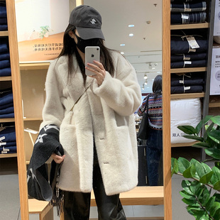 皮毛一体外套女冬季2025新款中长款环保貂绒大衣宽松保暖皮草上衣