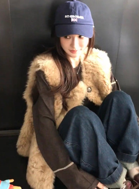 2025秋季新款仿羊羔毛环保皮草女欧尼马甲中长款皮毛一体毛毛外套