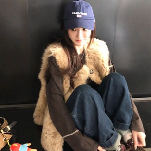 皮毛一体毛毛外套 仿羊羔毛环保皮草女欧尼马甲中长款 2025秋季 新款