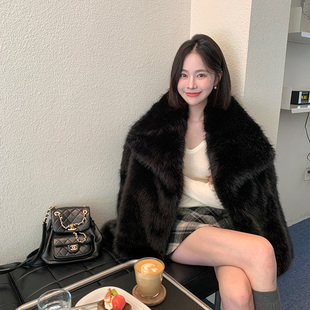 大衣翻领环保毛毛貂皮上衣 狐狸毛皮草外套女年轻款 2024冬季 新款