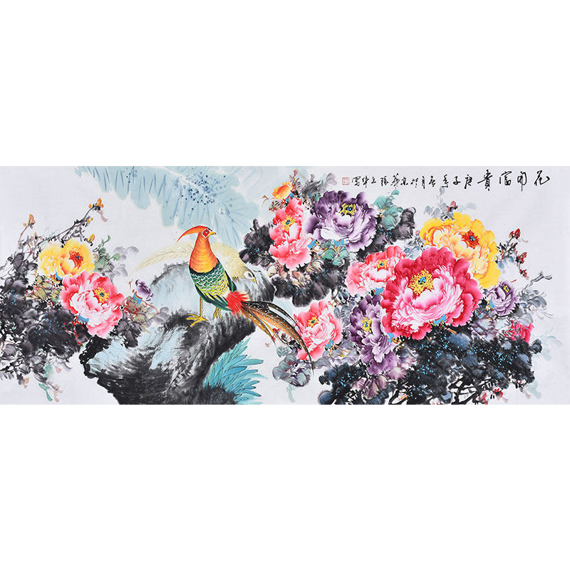 名家纯手绘国画花鸟画牡丹锦鸡花开富贵前程似锦中式客厅装饰字画
