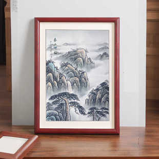 国画泰山纯手工原稿带框小尺寸靠山画原稿定制竖幅横幅日出神韵