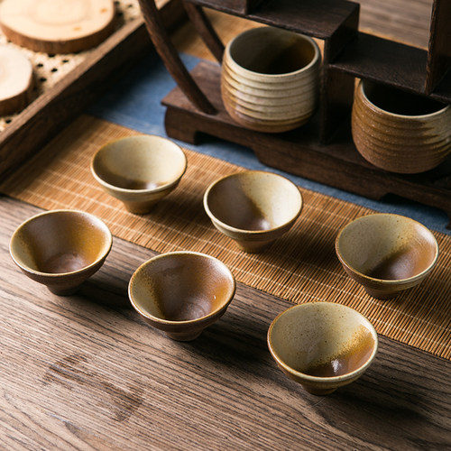陶瓷柴烧斗笠茶杯粗陶主人杯