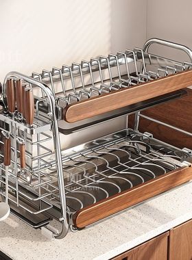 不锈钢碗碟收纳架厨房置物架多功能台面餐具收纳架家用放碗筷盘架