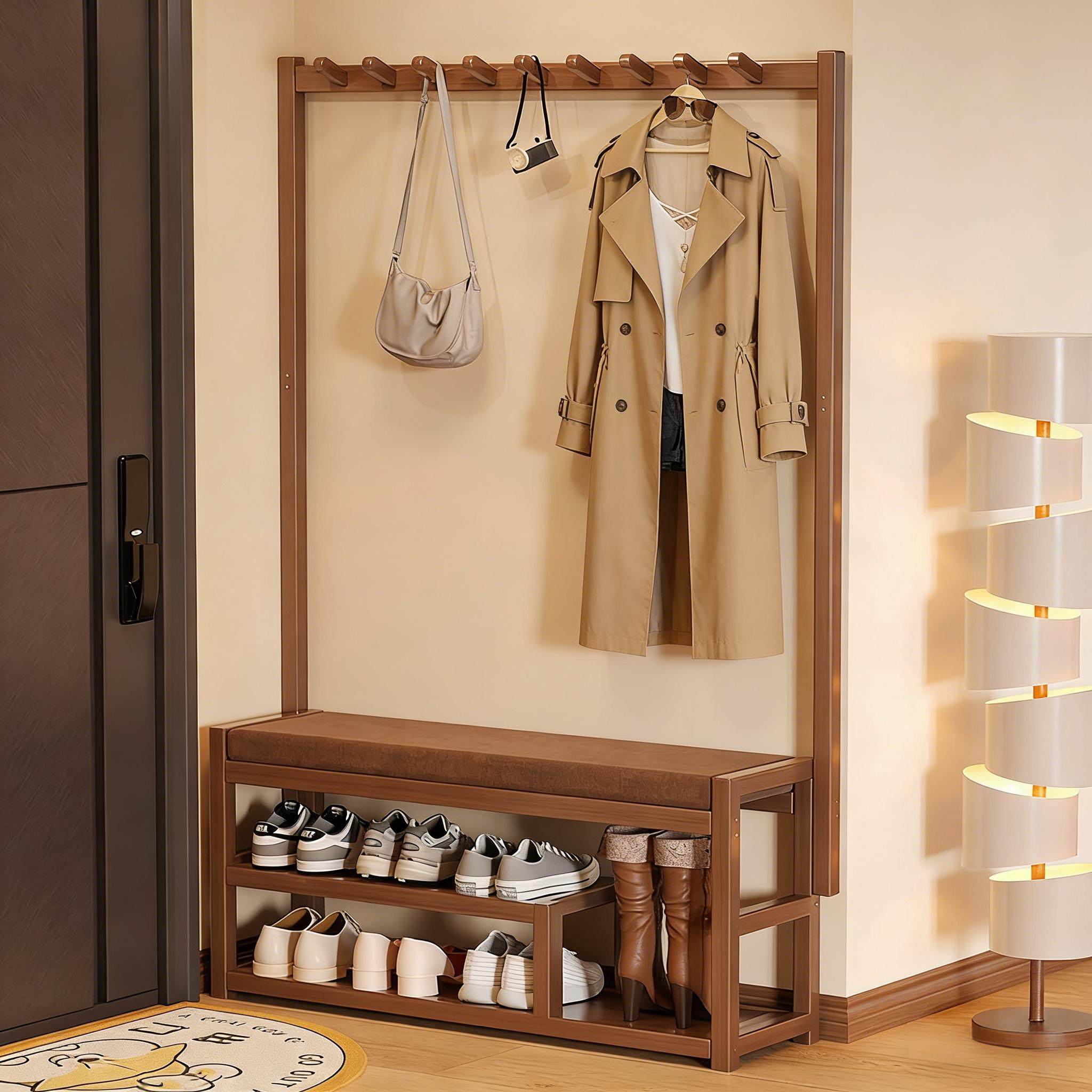 入户门鞋架家用小窄门口靠墙挂衣架换鞋凳一体玄关收纳鞋柜衣帽架,收纳整理,鞋子收纳架,淘宝优惠券,粉丝福利购,淘宝优惠卷