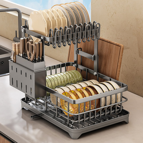 碗碟沥水架厨房多功能收纳层架碗盘多层置物架台面碗筷一体放置架