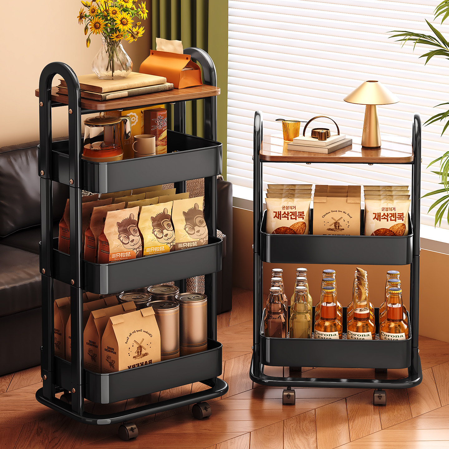 小推车置物架落地可移动零食收纳架卧室家用多层客厅沙发边几茶几,收纳整理,整理架/置物架/收纳架,淘宝优惠券,粉丝福利购,淘宝优惠卷