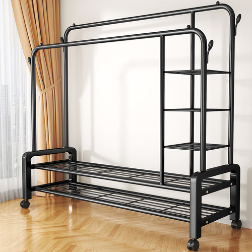 简易晾衣架落地家用卧室内挂衣架移动加粗衣帽架阳台凉晒衣服架子