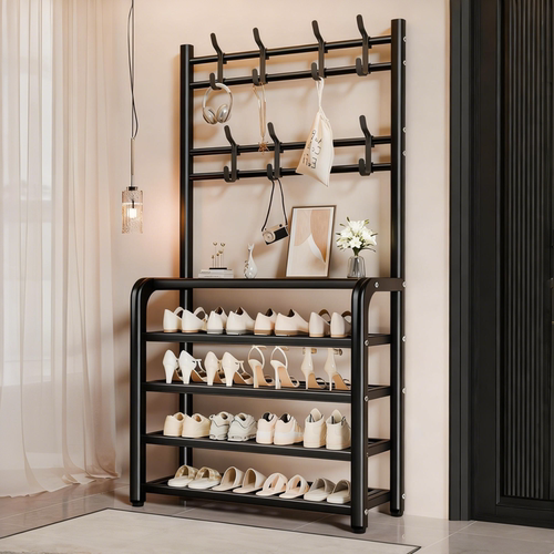 鞋架衣帽架一体家用挂衣架门口多层入户省空间简易鞋柜收纳置物架