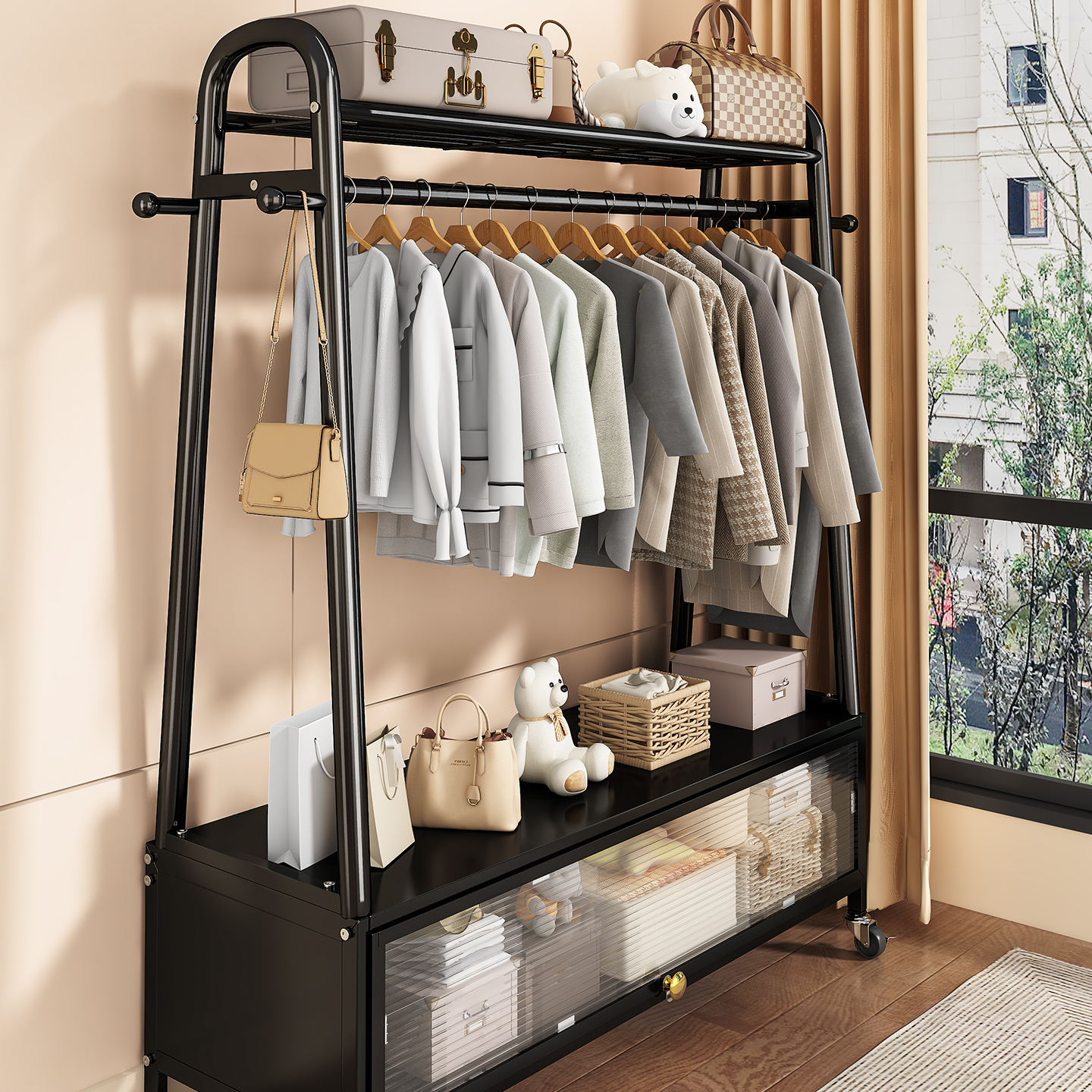 【挂衣收纳一体】衣帽架落地移动