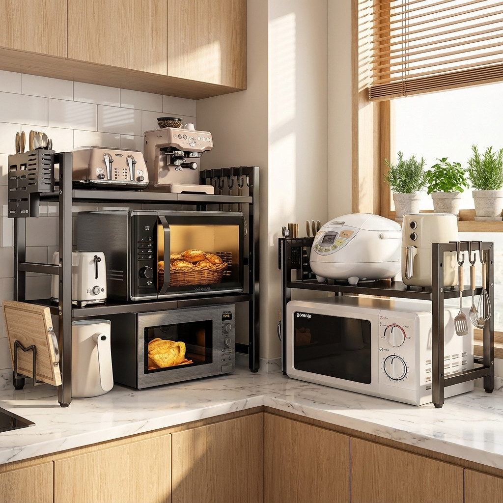 微波炉置物架厨房多功能烤箱架子可伸缩家用台面电饭锅电器收纳架,厨房/烹饪用具,微波炉置物架,淘宝优惠券,粉丝福利购,淘宝优惠卷