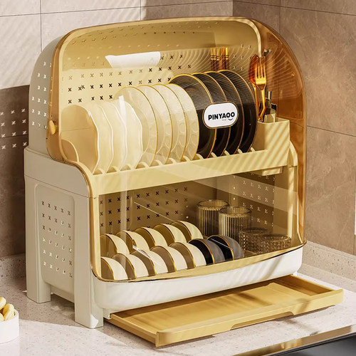 家用厨房碗架双层碗筷收纳盒塑料碗柜装碗箱放餐具碟盘沥水置物架