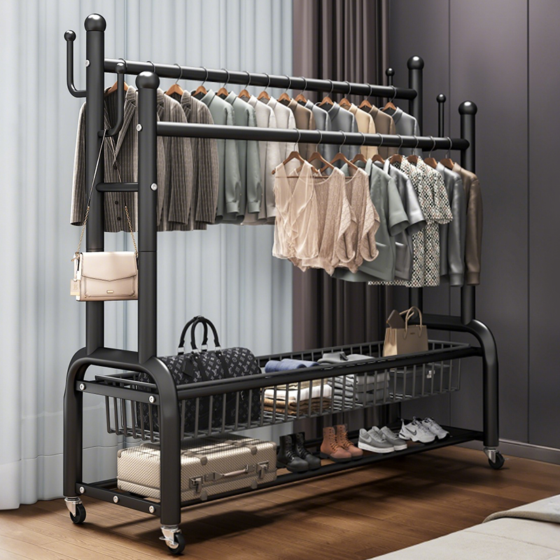 【多挂钩双杆】挂衣架落地可移动