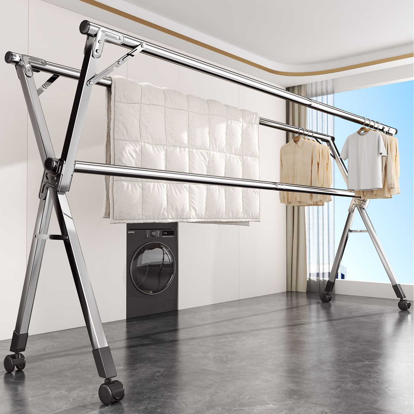 折叠晾衣架落地简易室内家用阳台卧室不锈钢室外凉衣架晒被子神器