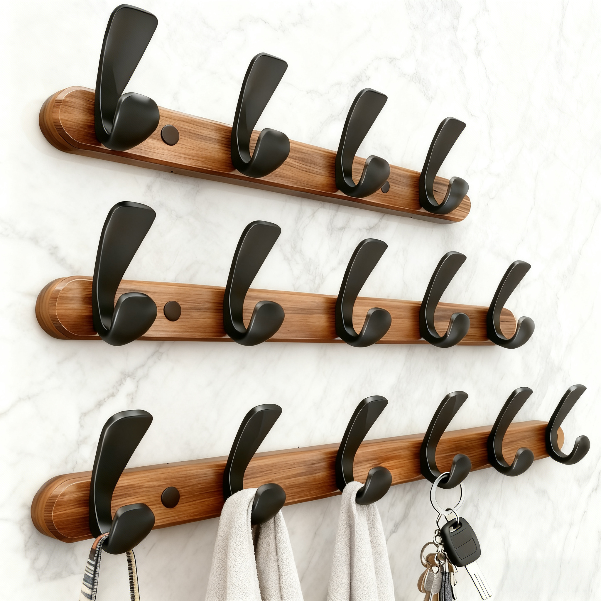 胡桃木挂钩门后收纳免打孔挂衣钩强力承重无痕贴墙上实木衣服挂架