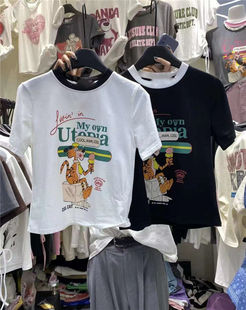 VITALSIGN韩国设计师潮品牌2025夏季新款撞色圆领设计字母印花T恤