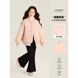 休闲洋气甜美花边保暖棉服外套 韩版 Amybaby女童上衣冬季 2025新款