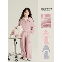 Amybaby女童套装秋季2024新款简约休闲卫衣短款外套运动裤套装