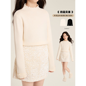 保暖木耳边半高领针织打底衫 修身 2025新款 Amybaby女童上衣冬季