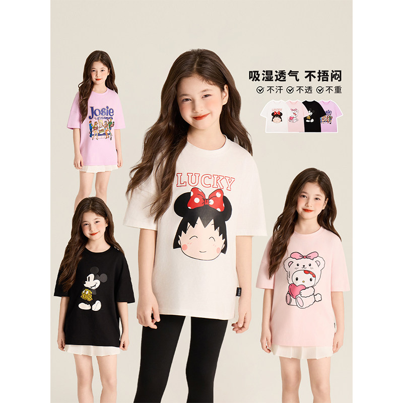 Amybaby女童上衣夏季2025新款ins潮流宽松印花圆领短袖T恤