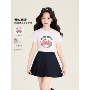 Amybaby女童上衣夏季2026新款简约甜美韩系卡通超好看猫咪印花T恤