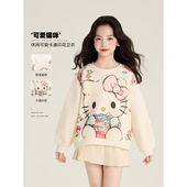 Amybaby女童上衣春季 休闲可爱卡通印花宽松圆领卫衣 2026新款