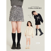 时尚 Amybaby女童裙子冬季 2025新款 丝绒亮片闪闪包臀短裙A字裙