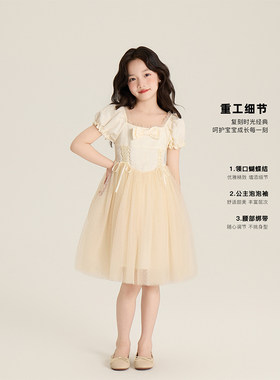 Amybaby女童连衣裙夏季2026新款设计甜美蝴蝶结气质公主风蓬蓬裙